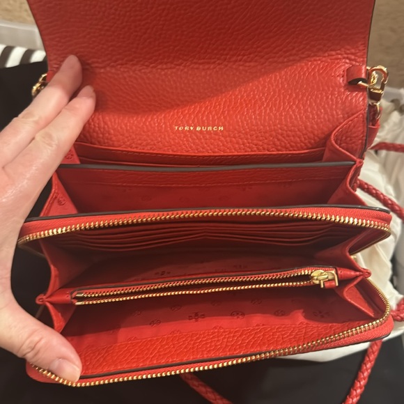 Tory Burch Taylor flat wallet crossbody poppy orange NWT’s - Picture 3 of 6
